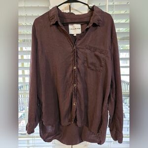 Lola River Deep Plum Brown Button-Up Shirt Sz XL